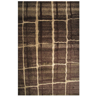 Velvet Collection Brown Abstract Square Print Rug, 5 ft. 8in. x 8 ft.