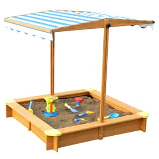 Merry Products Blue and White Canadian Hemlock Sandbox With Canopy