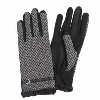 Isotoner Women's Black Polyester Touchscreen Checkerboard Gloves with Belt Detail