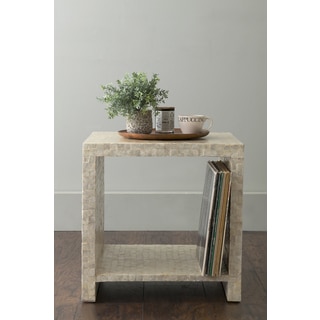 East At Main's Yutan Off-White Square Wood and Capiz Accent Table