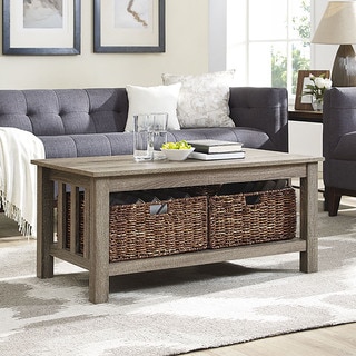 Wood Driftwood 40-inch Storage Coffee Table with Totes