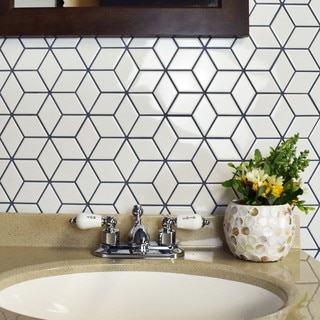 SomerTile 10.5x12.125-inch Victorian Rhombus Glossy White Porcelain Mosaic Floor and Wall Tile (10/C