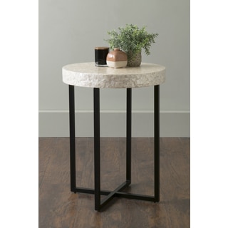 East At Main's Renova Off-White Round Wood and Capiz Accent Table