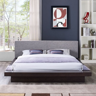 Freja Fabric Platform Queen-size Bed in Cappuccino Grey
