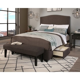 Republic Design House Newport Queen-size Grey Upholstered Headboard, Storage Bed and Bench Set
