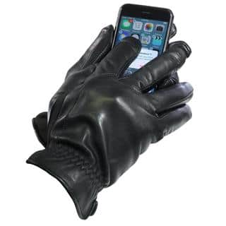 Isotoner Men's Touch Screen Black Leather Thermaflex-lined Gloves