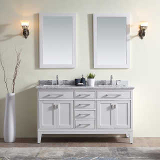Ari Kitchen and Bath Danny Collection White Wood/Marble Double Bathroom Vanity Set