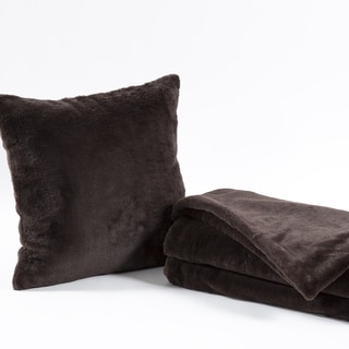Aurora Home Luxe Faux Fur Throw Blanket and Throw Pillow Cover Set