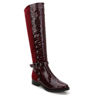 Rosewand Women's Rucio 2-tone Burgundy Faux Leather Perforated Trim Boots