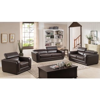 Calvin Brown Modern Leather Sofa, Love Seat, and Arm Chair Collection
