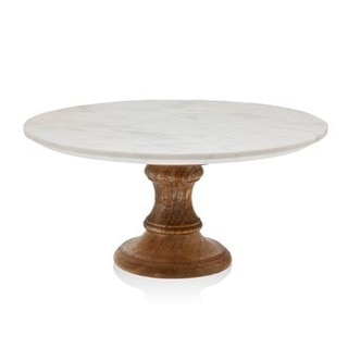 Godinger Marble 12-inch Footed Plate with Wood Base