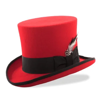 Ferrecci Red/Black Premium Wool Mad Hatter Steampunk Top Hat
