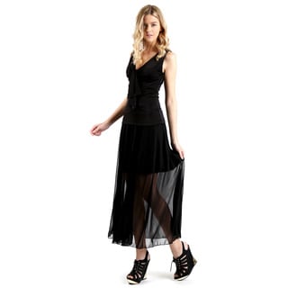 Evanese Women's Black Double-layered Long Skirt