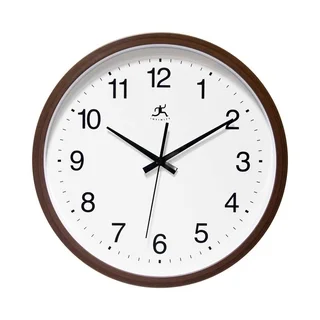 Infinity Instruments Walnut Finish Aluminum, Glass, and Resin 14-inch Round Indoor Wall Clock