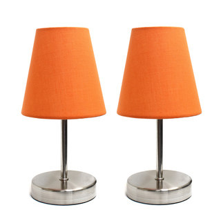 Simple Designs Sand Nickel Mini Basic Fabric Shade Table Lamps (Set of 2)