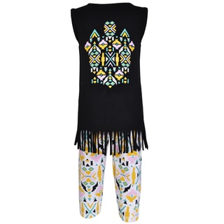 AnnLoren Girl's Boutique Cotton Tribal Tunic and Legging Capri Set