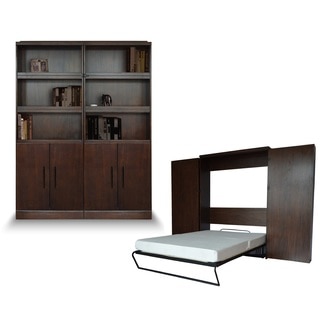 Queen Bookcase Murphy Bed with Doors in Cappuccino Finish