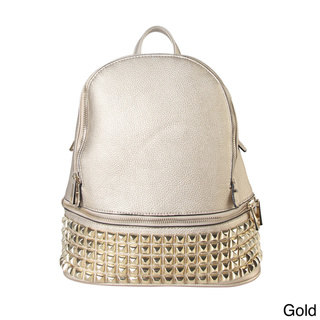 Diophy Synthetic Leather Gold-studded Double-compartment Medium Backpack