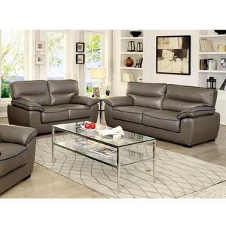 Furniture of America Scottie Contemporary Grey Leatherette Living Room Sofa Set