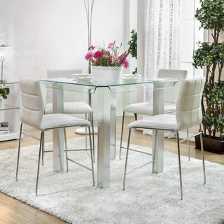 Furniture of America Ezreal Contemporary Tempered Glass Silver Counter Height Dining Table