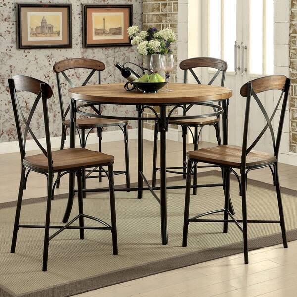 Furniture of America Merrits Industrial 5-piece Bronze Round Counter Height Dining Set