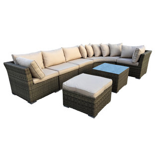 Kalapana Outdoor Resin Wicker Deep Seat Sectional Sofa Set