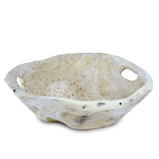 Handmade Medium White Washed Root Bowl with Handles (China)