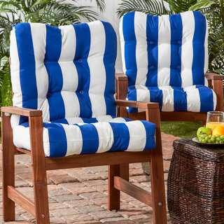 Blue/White Outdoor Seat/Back Chair Cushion (Set of 2)