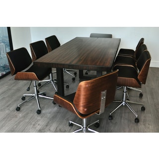 Solis Rebus Reclaimed Wood Table and Bonded Leather Upholstered Accent Office Chairs 9-piece Conference Set