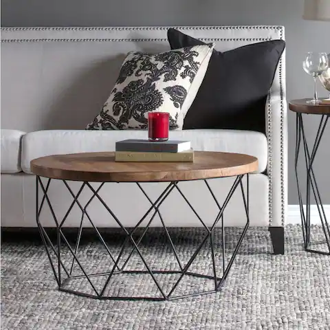 Chester Wood/Iron Geometric Hand-finished Coffee Table by Kosas Home - 18Hx32Wx32D