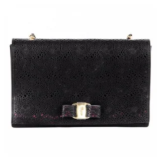 Salvatore Ferragamo Ginny Black Leather Lace Handbag
