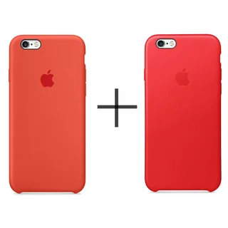 Apple iPhone 6/6s Leather Case - Red + Apple iPhone 6/6s Silicone Case - Orange