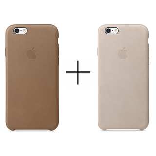 Apple iPhone 6 Plus/6s Plus Leather Case - Brown + Apple iPhone 6 Plus/6s Plus Leather Case - Rose Gray