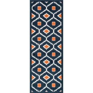 Palm Navy/ Orange Geometric Rug (1'8 x 5')