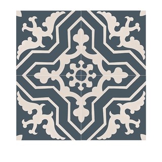 Temara Blue and White Cement Moroccan Tile (8 x 8) (Pack of 12) (Morocco)