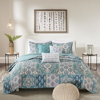 Madison Park Daphne Teal Printed Quilted 6-Piece Coverlet Set