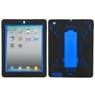 Insten Black/ Blue Symbiosis Soft Silicone/ PC Dual Layer Hybrid Rubber Case Cover with Stand For Apple iPad 2/ 3/ 4