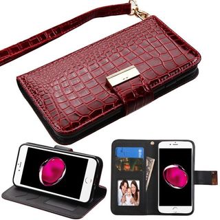 Insten Burgundy Stand Folio Flip Crocodile Skin Leather Wallet Flap Pouch Case Cover For Apple iPhone 7 Plus