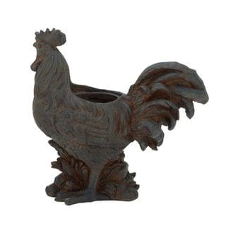 Benzara Brown Polystone 19-inch Wide x 19-inch High Rooster Planter