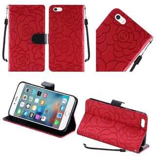 Insten Red/ Black Roses Leather Case Cover Lanyard with Stand For Apple iPhone 5/ 5S/ SE