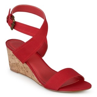 Journee Collection Women's 'Kaylee' Canvas Ankle Strap Wedges
