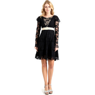 Evanese Women's Lace Cocktail Tiered Short-skirt Dress with Long Sleeves