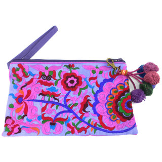 Hand Embroidered Double Sided Purple Groovy Grab n' Go Clutch - Global Groove (Thailand)