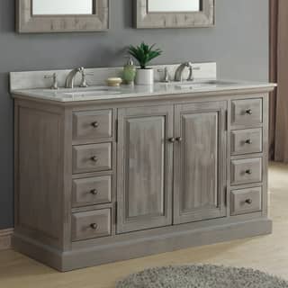 Infurniture 60-inch Rustic Driftwood Marble Quartz Double Sink Bathroom Vanity