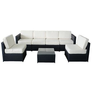 MCombo 7-Piece Outdoor White Cushioned Black Wicker Sectional Sofa Set