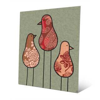 Patchwork Birds Red Wall Art Print on Metal