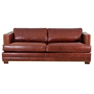 Millbury Genuine Top Grain Leather Nailhead Trimmed Sofa