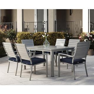COSCO Outdoor Living 7-piece Blue Veil Brushed Aluminum Patio Furniture Dining Set with Cushions