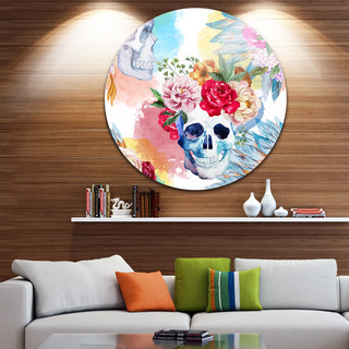Designart 'Ethnic Skull with Flowers' Floral Disc Aluminium Artwork