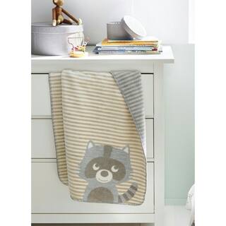 Cuddly Raccoon White, Tan, and Grey Cotton Baby Blanket